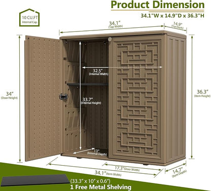 ZZM HDPE Outdoor Storage Shed, Outdoor Plastic Storage Cabinet, Horizontal - Image 3