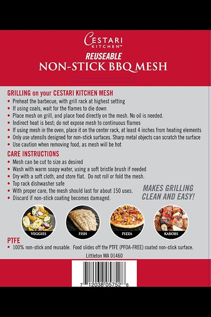 Cestari BBQ Grill Mats Non Stick Grill Toppers- Extra Large Cut to Fit - Pizza Oven Screen - Heavy Duty PFOA Free Grill Mesh Set of 2