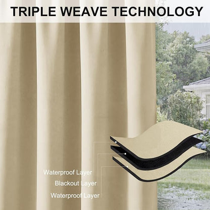 RYB HOME Outdoor Curtains for Patio Deck, Waterproof & Block Sunlight | Thermal - Image 6
