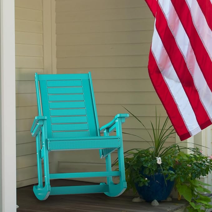 GREENVINES Oversized Outdoor Rocking Chairs Set of 4, HDPE Rocker, Aqua | 21.7" - Image 9
