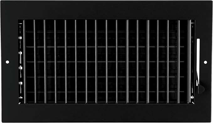 12"w X 6"h Adjustable AIR Supply Diffuser - HVAC Vent Cover Sidewall or Ceiling - Grille Register - High Airflow - Black [Outer Dimensions: 13.75"w X 7.75"h]