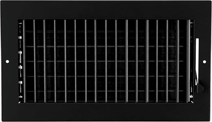 12"w X 6"h Adjustable AIR Supply Diffuser - HVAC Vent Cover Sidewall or Ceiling - Grille Register - High Airflow - Black [Outer Dimensions: 13.75"w X 7.75"h]