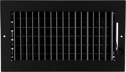 12"w X 6"h Adjustable AIR Supply Diffuser - HVAC Vent Cover Sidewall or Ceiling - Grille Register - High Airflow - Black [Outer Dimensions: 13.75"w X 7.75"h]