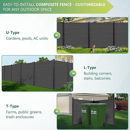 Mondaria Fence Privacy Screen with 8ft In-ground Posts, 6ft(H) x42ft(W) Wood Plastic Composite Fence Panels Weather-Resistant Outdoor Fence for Backyard/Garden (Silver Gray, 8 Posts)