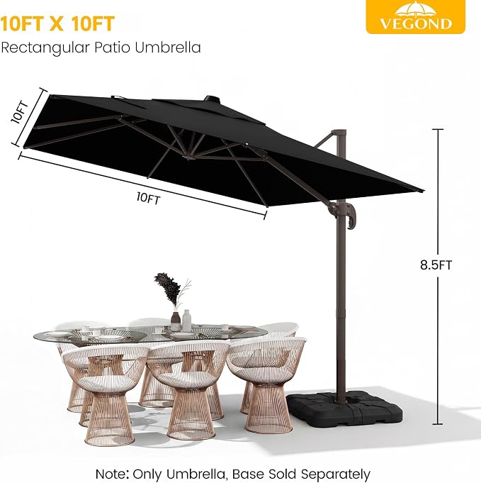 10x10 FT Patio Cantilever Umbrella, Rectangular Heavy Duty Offset Umbrella - Image 2