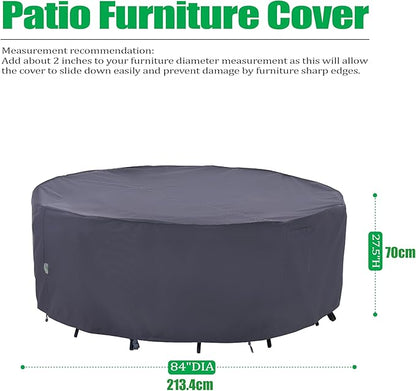 F&J Outdoors Outdoor Patio Furniture Covers, Waterproof UV Resistant Anti-Fading Cover for Large Round Table Chairs Set, Grey, 84" Dia x 27.5" H