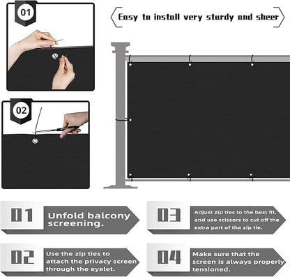 3'x10'Balcony Privacy Screen Cover Fence Cover UV Protection Weatherproof Windscreen Heavy Duty for Patio, Backyard,Black