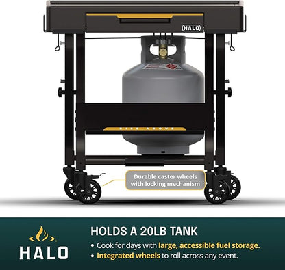 HALO Outdoor Countertop Cart | Prep Station or Griddle/Oven Cooking Surface | Collapsible, Portable, Tool Hooks and Propane Storage | HO-1006-XNA