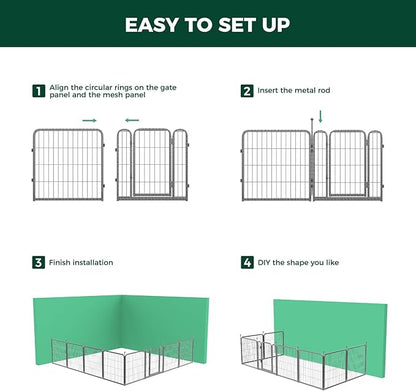 FXW Garden Fence Outdoor for The Yard – 24in(H) x 60.9ft(L) Heavy Duty Metal Animal Barrier for Dog and Rabbit, Decorative Dog Fence, 32 Panels, Silver