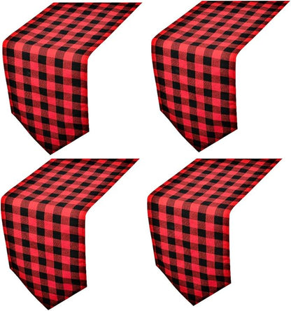 4 Pack Buffalo Check Table Runners Red and Black Plaid Table Runner for Christmas Dinner, Lumberjack Party, Outdoor or Indoor Gatherings Table Home Decorations 12"x72"
