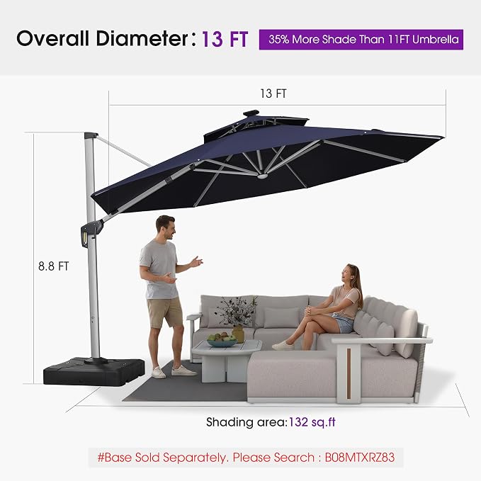 PURPLE LEAF Cantilever Umbrella 13ft Solar LED Light Double Top, Support to - Image 8