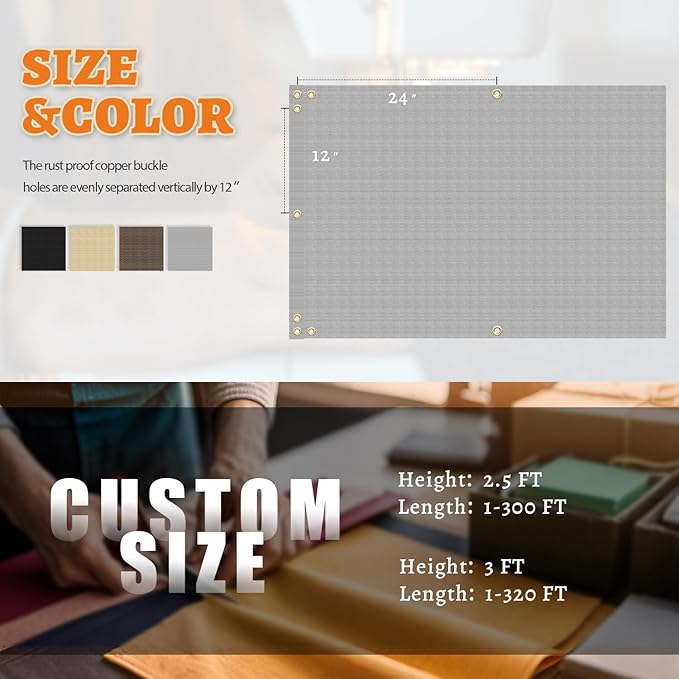 2.5' x 30' Balcony Privacy Screen Fence Cover with Zip Ties Grommets for Apartment Patio Porch Deck Backyard Outdoor (Gray)