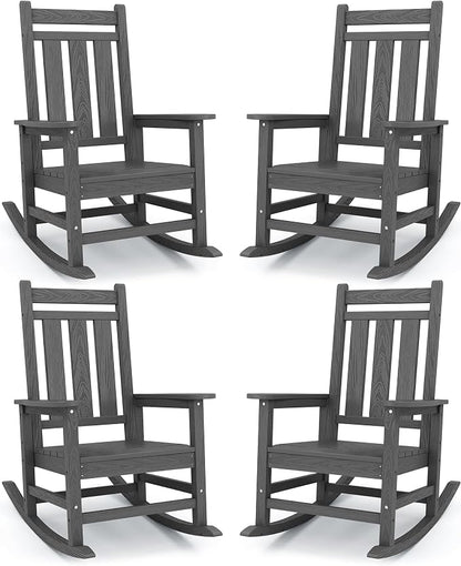 Oversized Outdoor Rocking Chair Set of 4, HDPE Patio Rockers by KINGYES