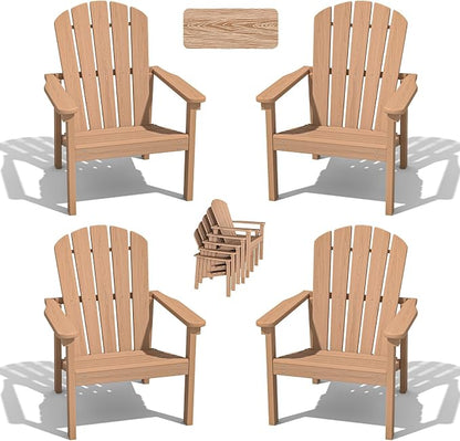 Compact Stackable Adirondack Chairs Set of 4, Teak | 26.3" Wide HDPE, by nevilywood