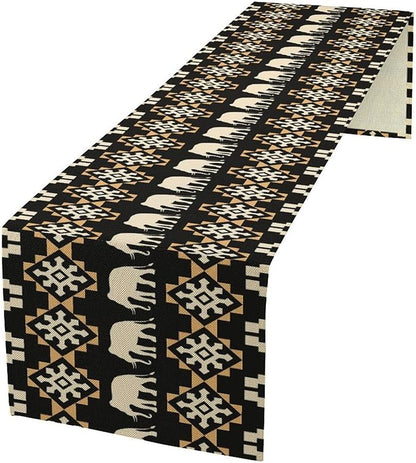 African Table Runner, African Art Elephants Geometric Tribal Ethnic Table Runner for Dining Kitchen Farmhouse Party Coffee Home 13x70in
