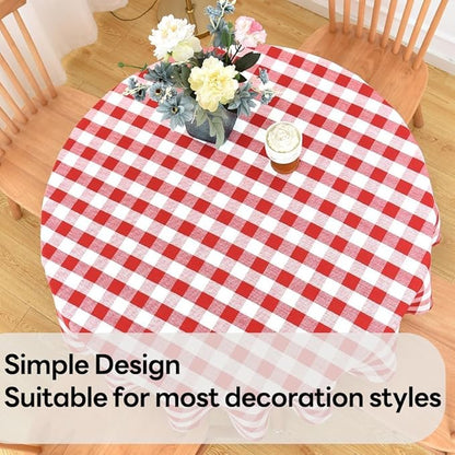 Gingham Table Cloth for Round Tables red Checkered Plaid Tablecloth Heavy Duty Cotton Blend Washable & Wrinkle Table Cover for Outdoor Kitchen Dining Picnic Camping (60 inch Diameter)