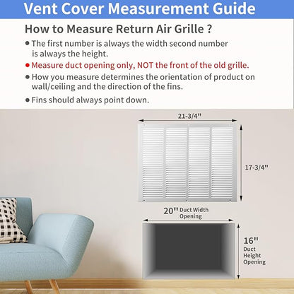 20"W x 16"H [Duct Opening Size] Steel Return Air Grille, Air Return Vent Cover for Ceiling and Sidewall - HVAC Air Vent Covers - [Outer Dimensions: 21.75"W x 17.75"H]