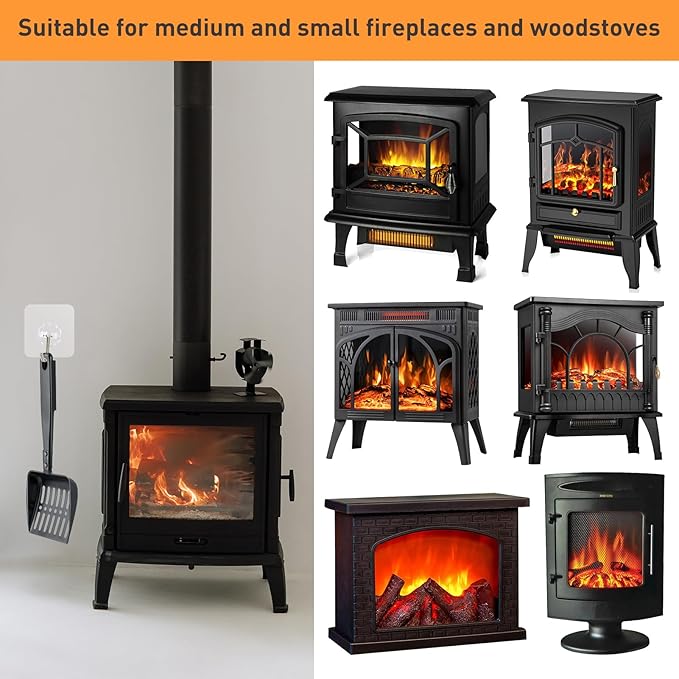2PCS Hollow Out Fireplace Ash Sifter, 13 Inch Metal Black Coal Shovel Heat Resistant Fireplace Scoop Charcoal Shovels Fireplaces Tools with Self-Adhesive Hook for Wood Stove Indoor Fire Pit
