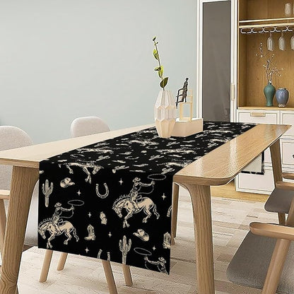 Vintage Western Cowboy Table Runner, Wild West Cowboy Riding Horse Desert Cactus Themed Table Runner for Home Kitchen Dining Party Farmhouse Cafe Outdoor 13x120in
