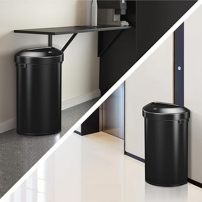 EKO Urban 21 Gallon Semi-Round Open Top Waste Bin, Stainless Steel Half Round Commercial Trash Can for Indoor and Outdoor, Extra Large Garbage Bin for Home, Office, Restaurant, 80L, Matte Black