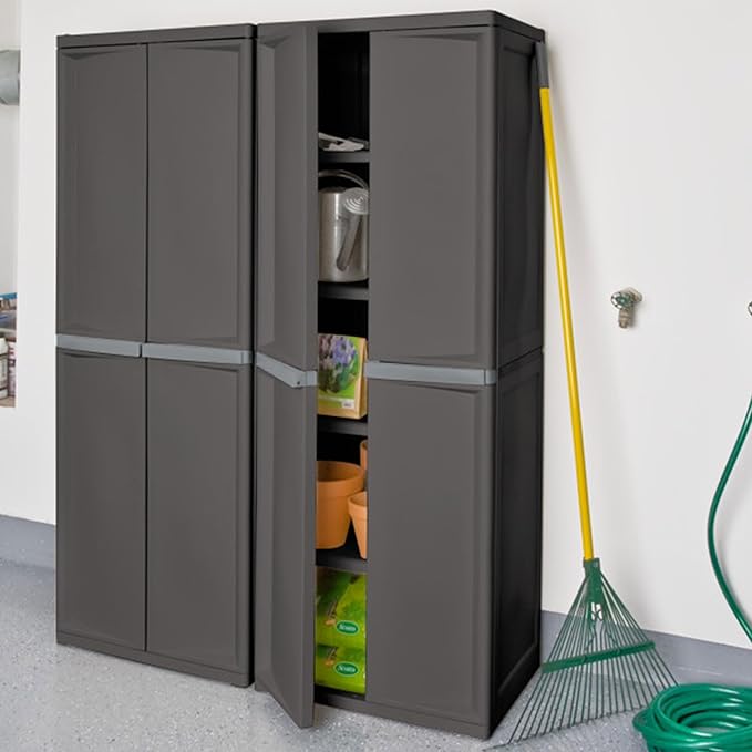 Sterilite 4 Shelf Cabinet, Lockable Utility Storage, Laundry Room or Mudroom - Image 2
