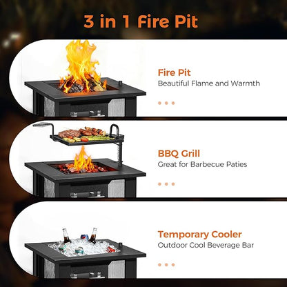 BALI OUTDOORS Fire Pit with BBQ, Outdoor Fire Pit for Wood Burning, Patio Firepits for Outside with Grill