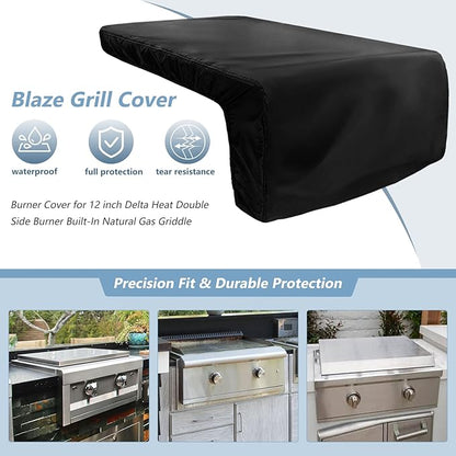 Burner Cover for 12 inch Delta Heat Double Side Burner Built-in Natural Gas Griddle,Heavy Duty 600D Waterproof Burner Cover with Plush Lining,Suitable 23''L x 12''W x 11''H,Black
