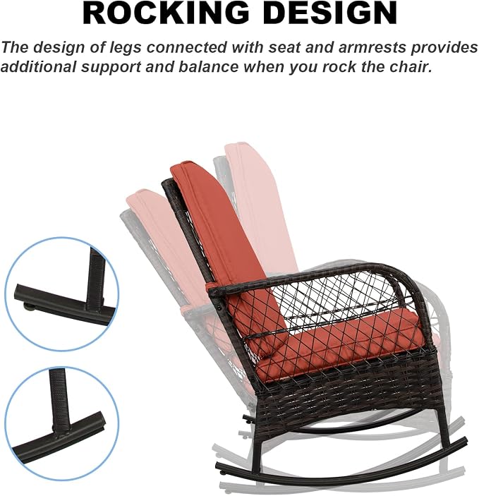 3 pcs Rocking Bistro Set Conversation Chairs PE Wicker Outdoor Rocking Chairs & - Image 7