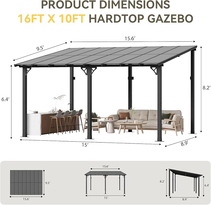 Aoxun 16’x10’ Gazebo for Patio, Gazebo Pergola - Image 2