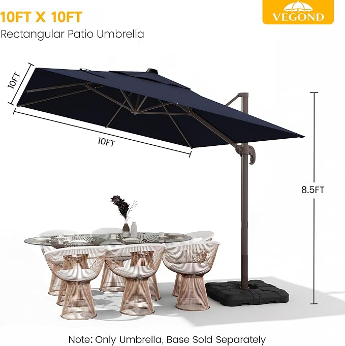10x10 FT Patio Cantilever Umbrella, Rectangular Heavy Duty Offset Umbrella - Image 2