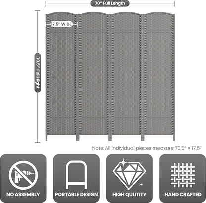 Paper Rope Room Divider, 4 Panel Wood Mesh Woven Design Screen with Double Sides Weaved, Foldable Portable Partition Divider Screen for Decorationg of Bedroom,LivingRoom,Office Separator
