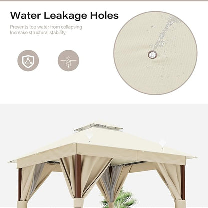 10'x10' Outdoor Gazebo, Wood Grain Frame Heavy Duty Patio Canopy Tent Shelter - Image 9