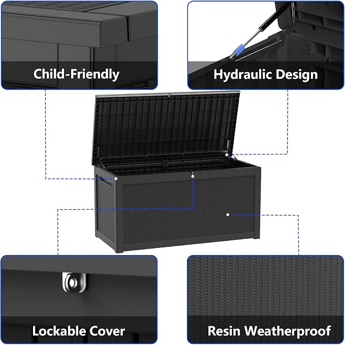 320 Gallon Outdoor Storage Box Resin Deck Box All Weather Waterproof Large - Image 5