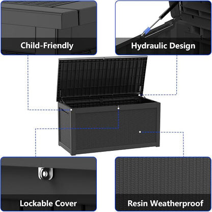 320 Gallon Outdoor Storage Box Resin Deck Box All Weather Waterproof Large - Image 5