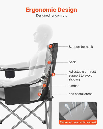 VEVOR Oversized Camping Folding Chair, Portable Heavy Duty Outdoor Quad Lumbar - Image 4