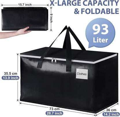 StorageRight Heavy Duty Moving Boxes-Moving Bags with Zipper, Reinforced Handles and Tag Pocket-Collapsible Moving Supplies-Totes for Storage Great for moving, Storage and Travel 93L(Black-4 Pack)