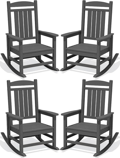 Oversized Outdoor Rocking Chairs Set of 4, HDPE Porch Rockers by KINGYES