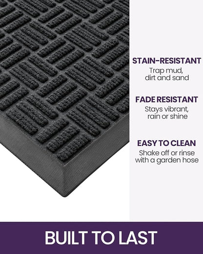 DEXI Front Door Mat Outside Entrance, Rubber Entry Doormat Heavy Duty, Welcome Mats Non Slip for Inside House Floor Entryway Back Doors Exterior Patio, 17x29, Maze Black