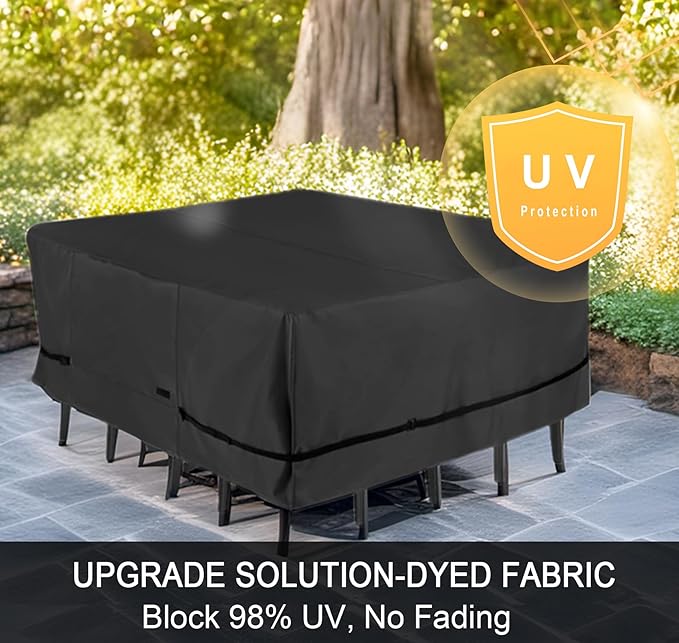 NettyPro Patio Table Cover Square 92 x 92 Inch, Waterproof Outdoor Furniture Dining Set Covers for Table and Chair, Black