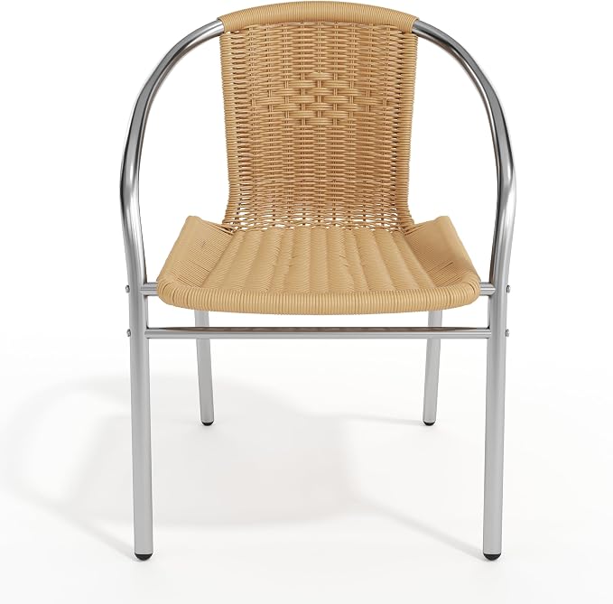 EMMA + OLIVER Aluminum and Beige Rattan Indoor-Outdoor Stack Chair | Outdoor - Image 6