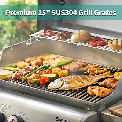 9MM 15" Stainless Steel Grill Grates for Weber Spirit E200 S200 E210 S210 Genesis Silver A Spirit 500 Gas Grill with Side Control Panel for Weber 7521 7522 7523 65905 65904 Spirit 200 Series