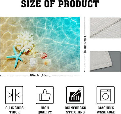 Giwawa Ocean Starfish Placemats Set of 4, Nautical Seashell Coral Coastal Linen Table Place Mats for Kitchen Dining Summer Aquatic Life Decoration, Non-Slip Heat-Resistant Washable, 12" x 18"