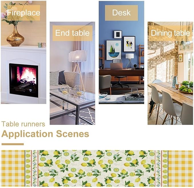 Lemon Buffalo Plaid Table Runner,Rustic Farm Fruit Aesthetic Country Farmhouse Dining Table Decoration for Home Holiday Party Dresser Kitchen Cabin Restaurant Wedding Decor 13×70in