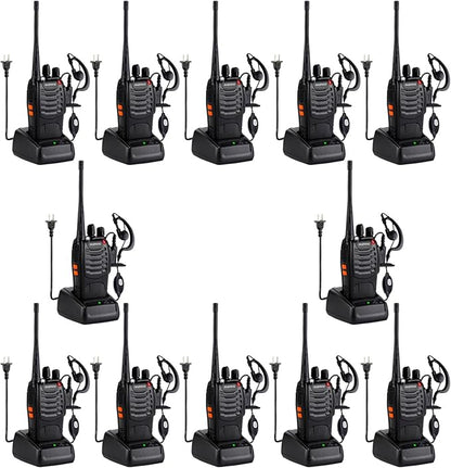 Baofeng Walkie Talkies 888S Rechargeable Long Range with Earpieces for Adults, 16 Channel Professional Radio Handheld Two Way Radios Li-ion Battery and Charger Included (12pack with 12earpiece)