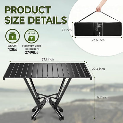 Folding Camping Table — Stable Roll-Up Aluminum Design, Solid Support Structure, Portable Outdoor Table for Camping, Cooking, RV & Travel