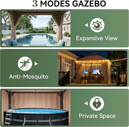 Aoxun 8x8FT Metal Frame Outdoor Gazebo, Khaki | UPF50+ Protection 50×50mm - Image 5