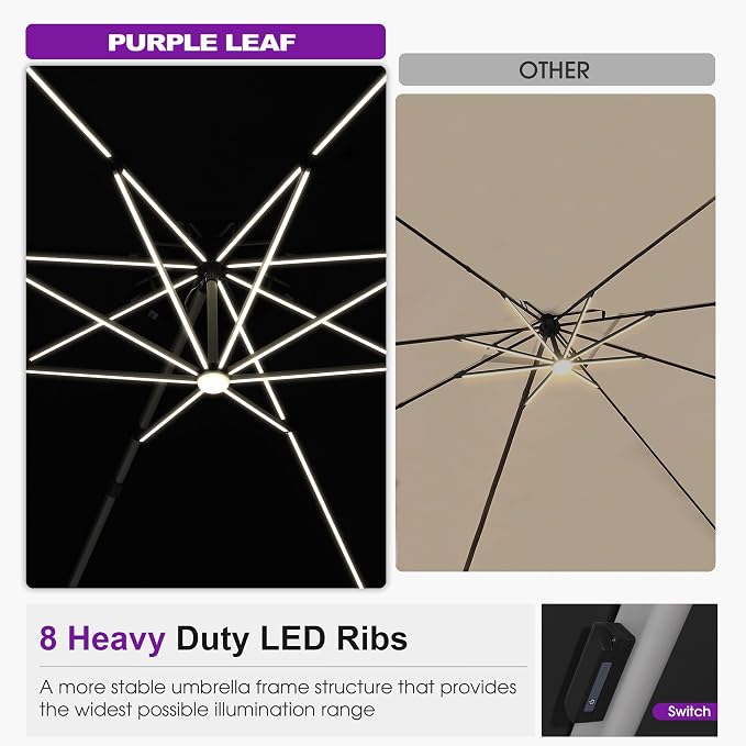 PURPLE LEAF Cantilever Umbrella 13ft Solar LED Light Double Top, Stays bright - Image 2