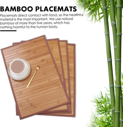 Placemats Set of 4 for Dining Table, Bamboo Place Mats for Kitchen Table Decor, Table Mats Heat Resistant & Non-Slip for Indoor/Outdoor Party, Table Placemats Set of 4 for Dinner Table Yellow