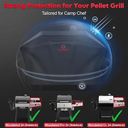 Comnova Pellet Grill Cover for Camp Chef 24 Series with Sidekick - 600D Premium Smoker Cover Waterproof Heavy Duty for Camp Chef Woodwind 24 / Pro 24 with Sidekick Sear or Sidekick Flat Top, and More