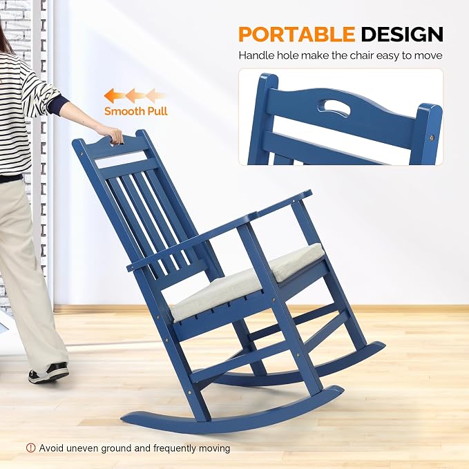VINGLI Outdoor Rocking Chair, Wooden Rocking Chair - Image 5